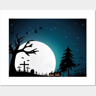 Cemetery at night time - Halloween design Posters and Art